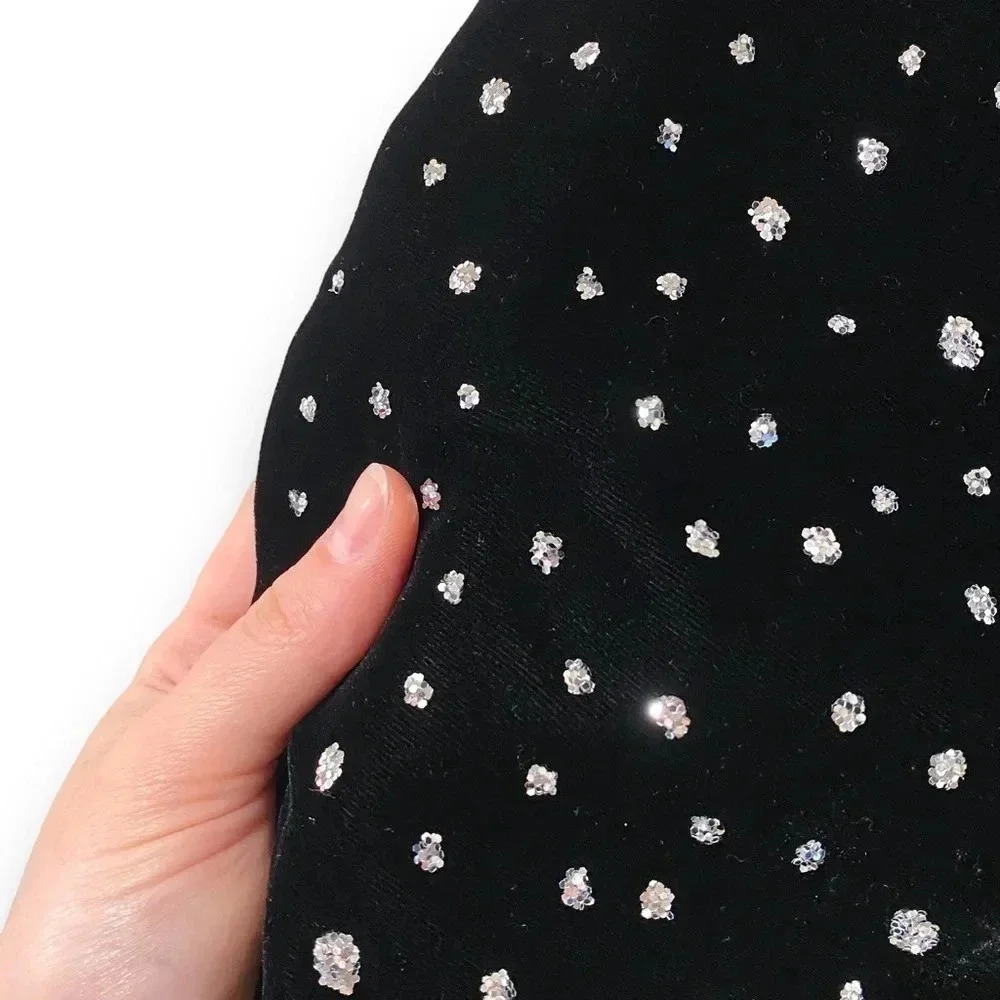 ROSEANNA Janet Polka Dot Velvet Crop Silver Glitter Dot Pants In Noir Black - Picture 11 of 11